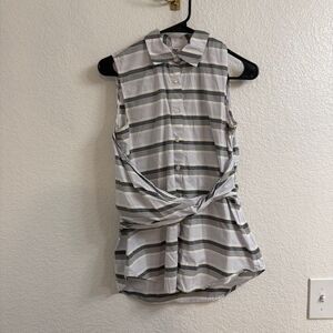 Derek Lam 10 Crosby Grey Striped Tie Top Size 4